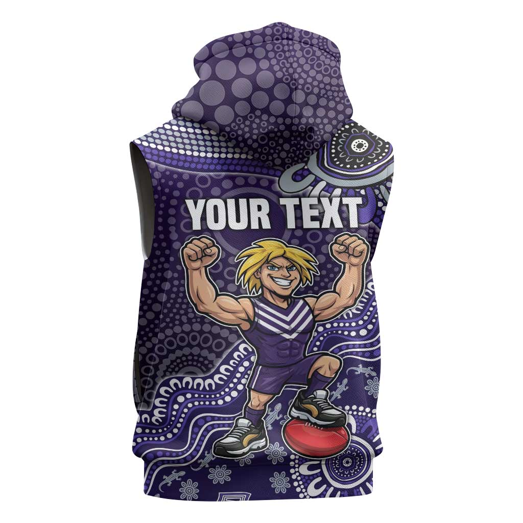 Personalized Freo Football Mascot Sleeveless Hoodie Aboriginal Dot Art Style Vibrant Indigenous Pattern Design