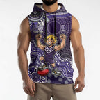 Personalized Freo Football Mascot Sleeveless Hoodie Aboriginal Dot Art Style Vibrant Indigenous Pattern Design