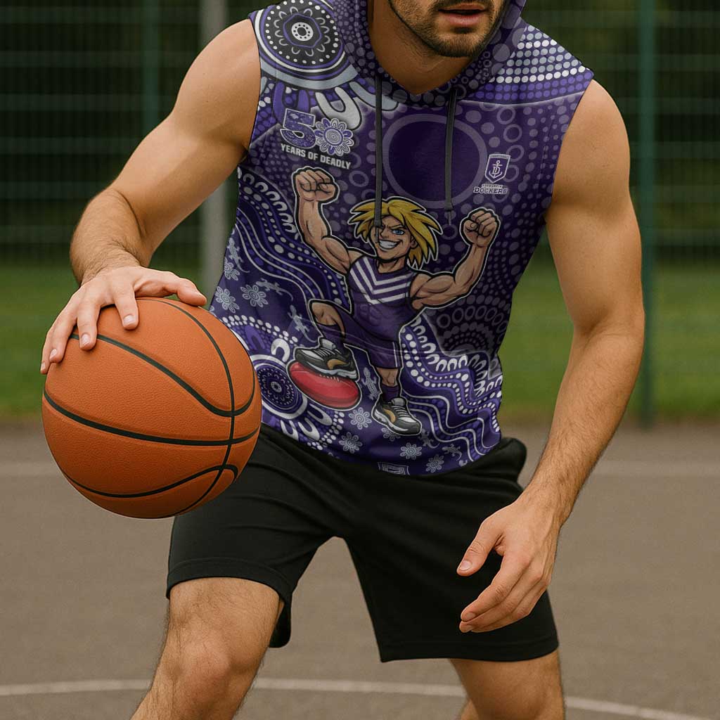 Personalized Freo Football Mascot Sleeveless Hoodie Aboriginal Dot Art Style Vibrant Indigenous Pattern Design