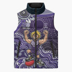 Personalized Freo Football Mascot Sleeveless Puffer Jacket Aboriginal Dot Art Style Vibrant Indigenous Pattern Design