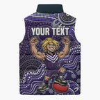 Personalized Freo Football Mascot Sleeveless Puffer Jacket Aboriginal Dot Art Style Vibrant Indigenous Pattern Design