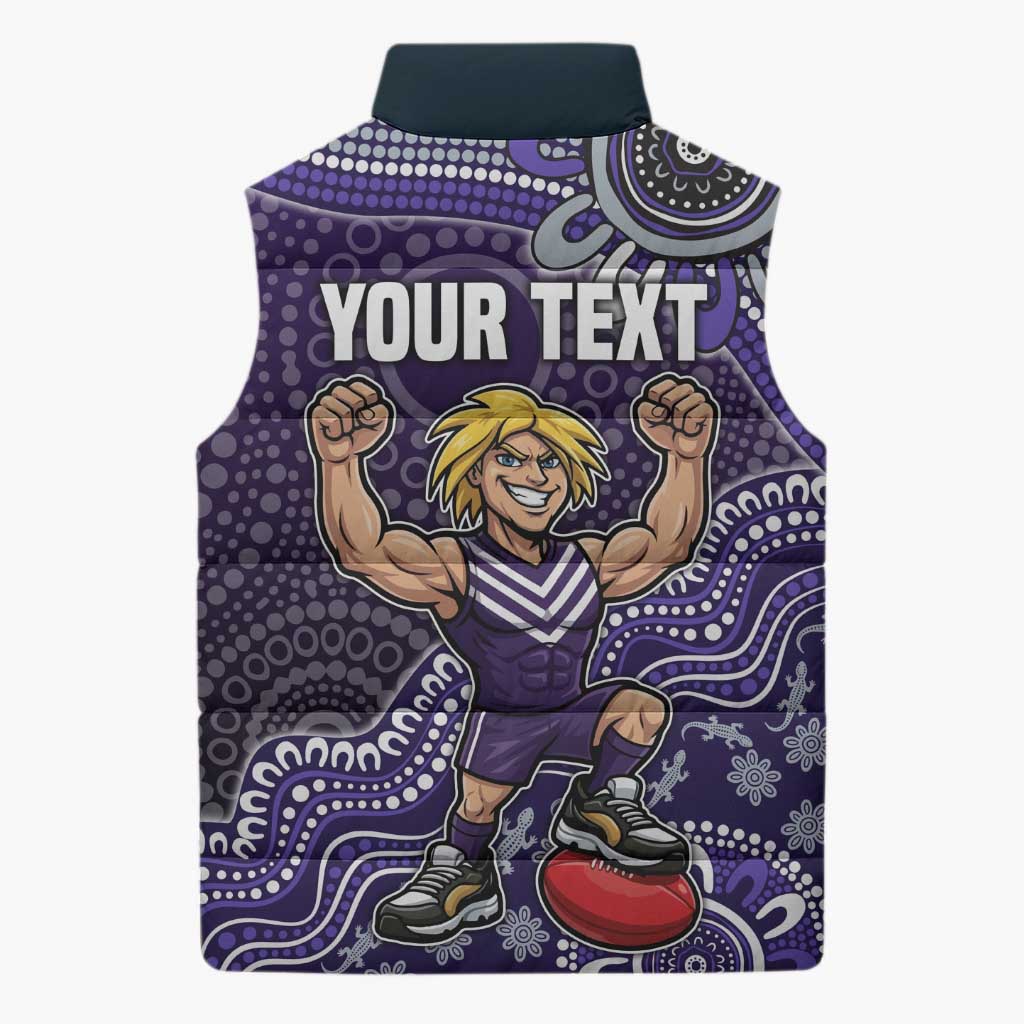 Personalized Freo Football Mascot Sleeveless Puffer Jacket Aboriginal Dot Art Style Vibrant Indigenous Pattern Design