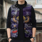 Personalized Freo Football Mascot Sleeveless Puffer Jacket Aboriginal Dot Art Style Vibrant Indigenous Pattern Design