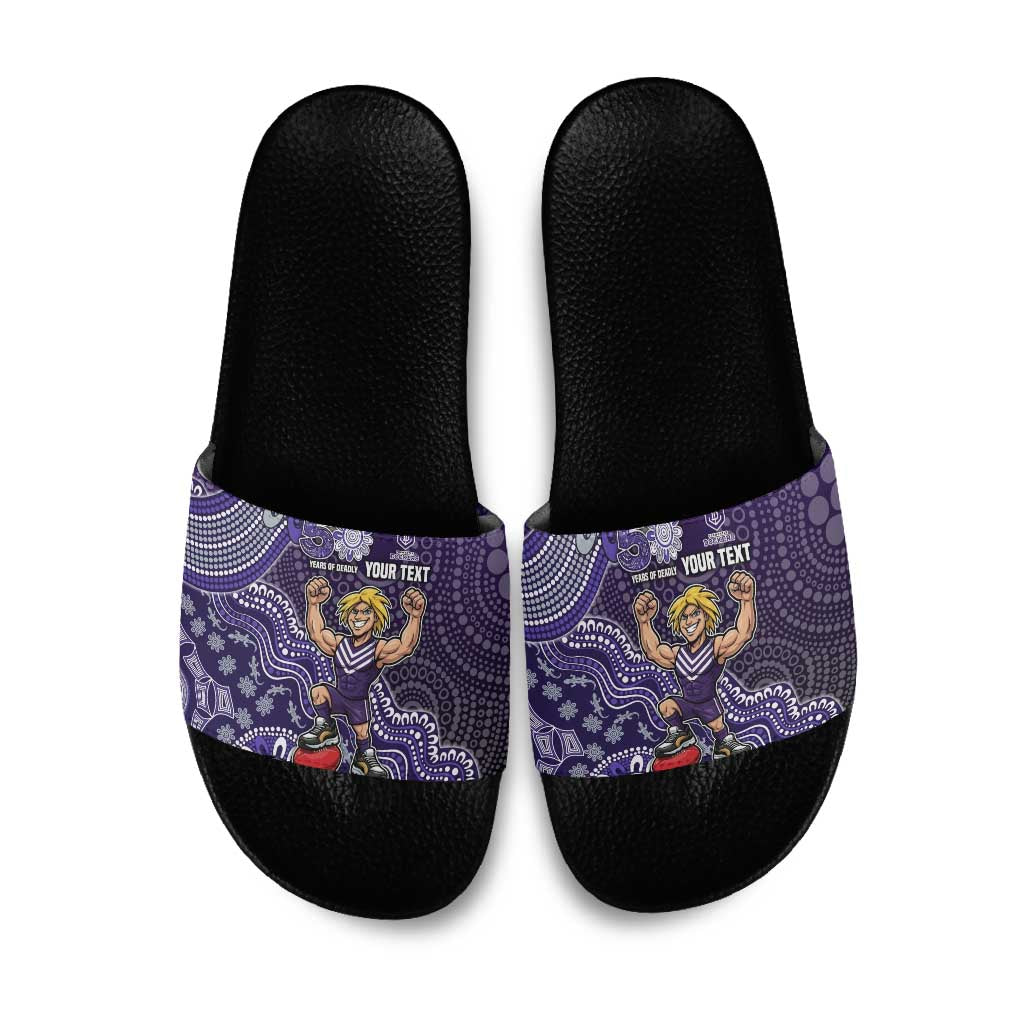 Personalized Freo Football Mascot Slide Sandals Aboriginal Dot Art Style Vibrant Indigenous Pattern Design