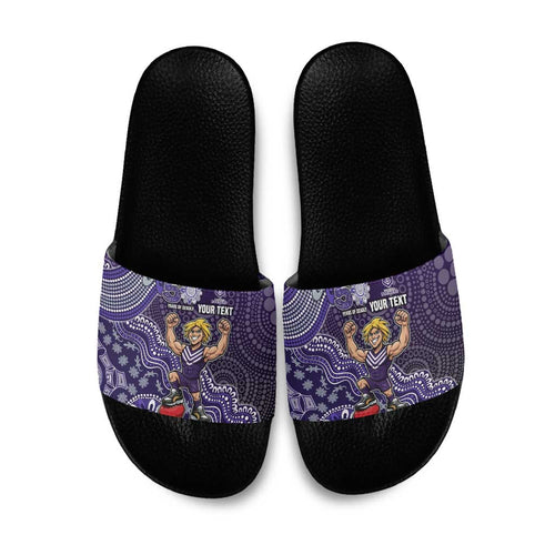 Personalized Freo Football Mascot Slide Sandals Aboriginal Dot Art Style Vibrant Indigenous Pattern Design