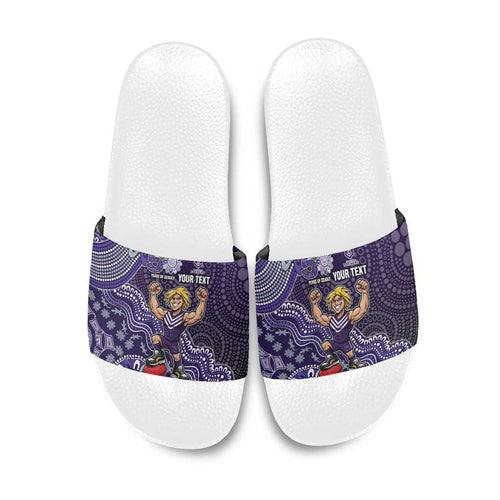 Personalized Freo Football Mascot Slide Sandals Aboriginal Dot Art Style Vibrant Indigenous Pattern Design