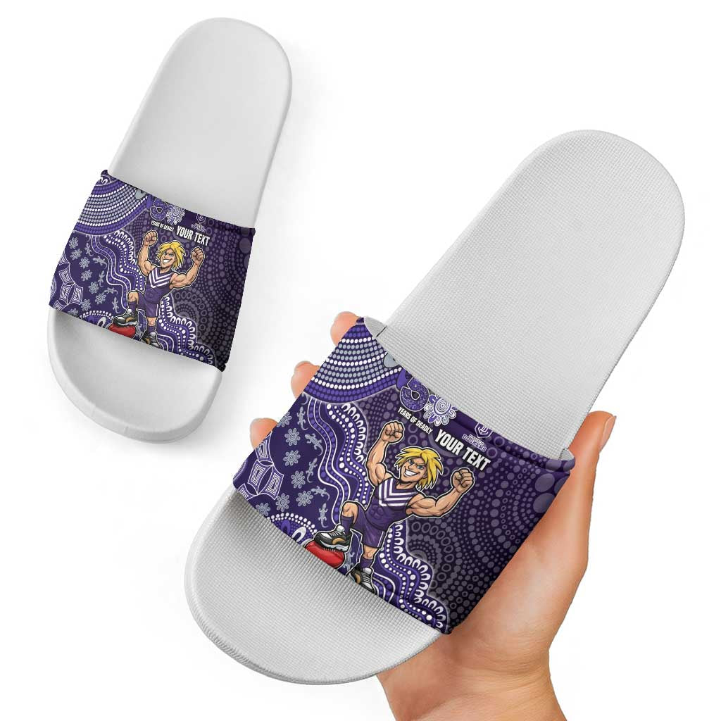 Personalized Freo Football Mascot Slide Sandals Aboriginal Dot Art Style Vibrant Indigenous Pattern Design