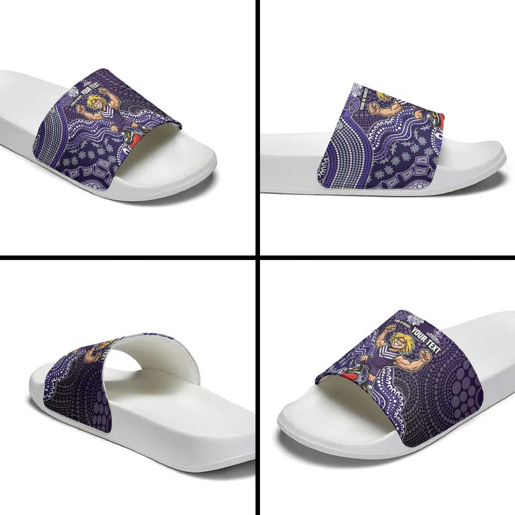 Personalized Freo Football Mascot Slide Sandals Aboriginal Dot Art Style Vibrant Indigenous Pattern Design