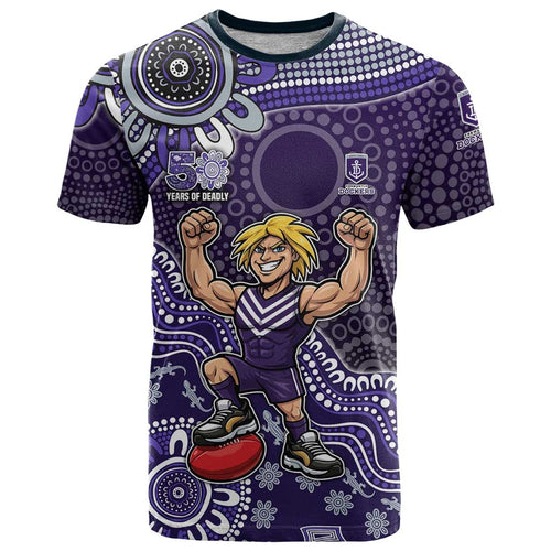 Personalized Freo Football Mascot T Shirt Aboriginal Dot Art Style Vibrant Indigenous Pattern Design