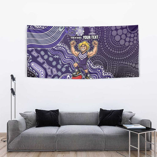 Personalized Freo Football Mascot Tapestry Aboriginal Dot Art Style Vibrant Indigenous Pattern Design