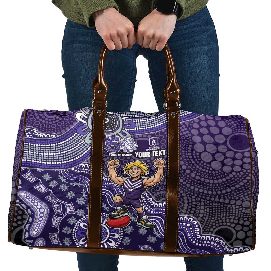 Personalized Freo Football Mascot Travel Bag Aboriginal Dot Art Style Vibrant Indigenous Pattern Design