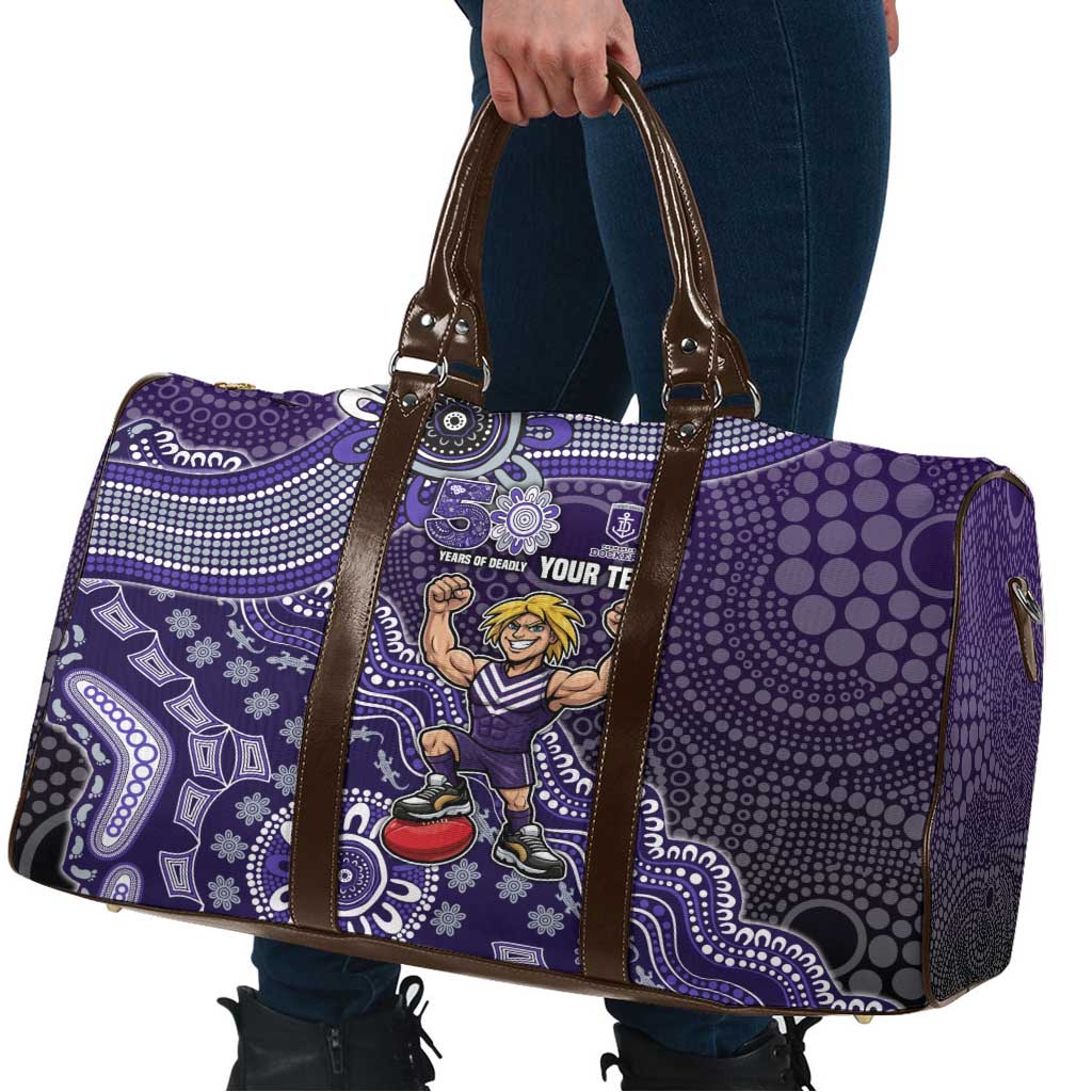 Personalized Freo Football Mascot Travel Bag Aboriginal Dot Art Style Vibrant Indigenous Pattern Design