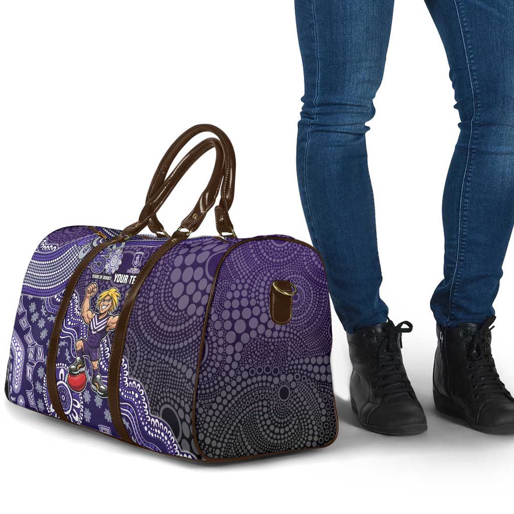 Personalized Freo Football Mascot Travel Bag Aboriginal Dot Art Style Vibrant Indigenous Pattern Design