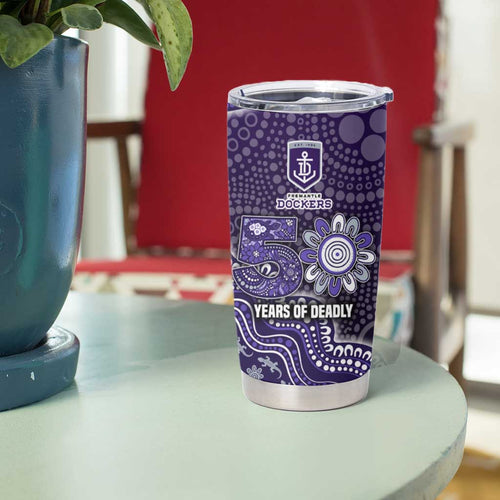 Personalized Freo Football Mascot Tumbler Cup Aboriginal Dot Art Style Vibrant Indigenous Pattern Design
