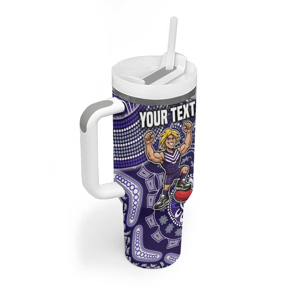 Personalized Freo Football Mascot Tumbler With Handle Aboriginal Dot Art Style Vibrant Indigenous Pattern Design