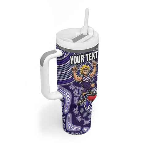 Personalized Freo Football Mascot Tumbler With Handle Aboriginal Dot Art Style Vibrant Indigenous Pattern Design