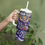 Personalized Freo Football Mascot Tumbler With Handle Aboriginal Dot Art Style Vibrant Indigenous Pattern Design