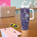Personalized Freo Football Mascot Tumbler With Handle Aboriginal Dot Art Style Vibrant Indigenous Pattern Design