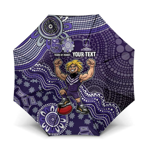 Personalized Freo Football Mascot Umbrella Aboriginal Dot Art Style Vibrant Indigenous Pattern Design