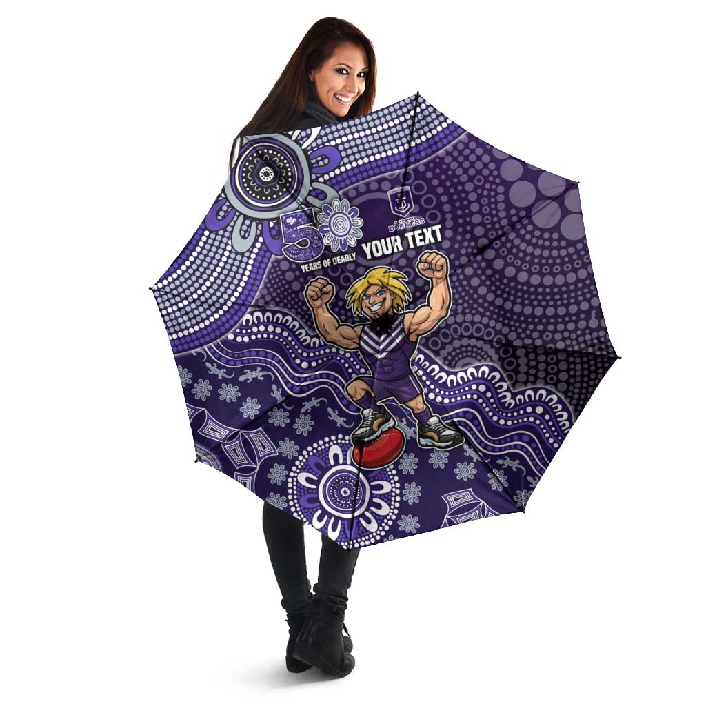 Personalized Freo Football Mascot Umbrella Aboriginal Dot Art Style Vibrant Indigenous Pattern Design