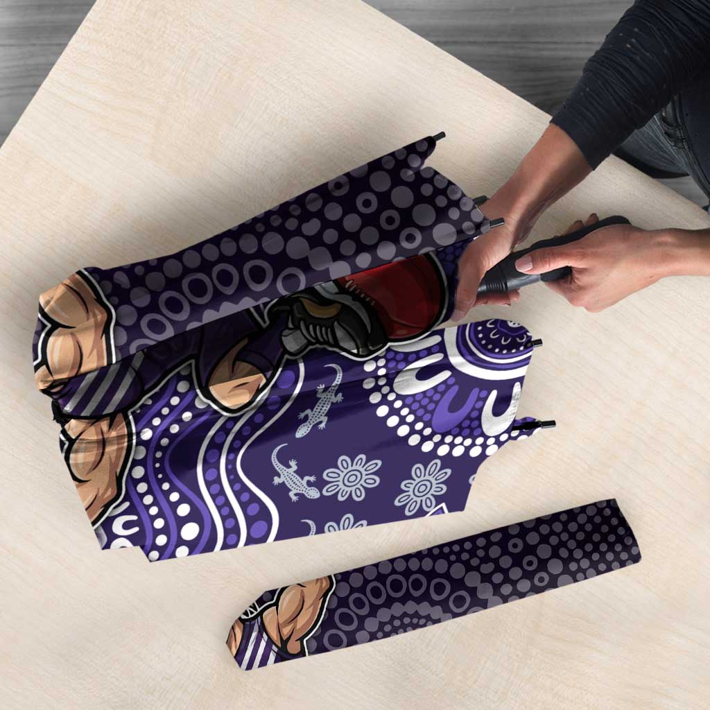 Personalized Freo Football Mascot Umbrella Aboriginal Dot Art Style Vibrant Indigenous Pattern Design