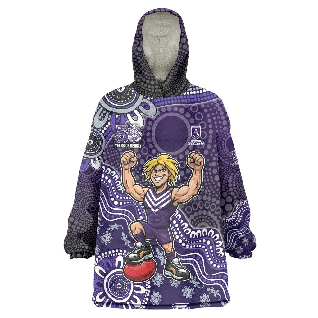 Personalized Freo Football Mascot Wearable Blanket Hoodie Aboriginal Dot Art Style Vibrant Indigenous Pattern Design