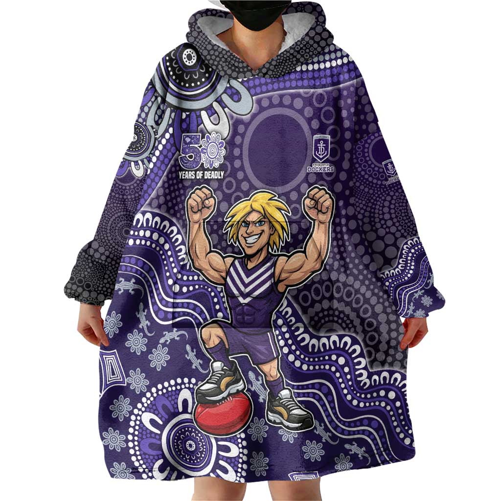 Personalized Freo Football Mascot Wearable Blanket Hoodie Aboriginal Dot Art Style Vibrant Indigenous Pattern Design