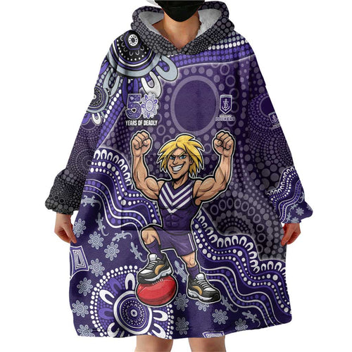 Personalized Freo Football Mascot Wearable Blanket Hoodie Aboriginal Dot Art Style Vibrant Indigenous Pattern Design