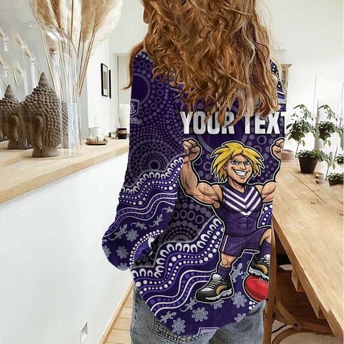 Personalized Freo Football Mascot Women Casual Shirt Aboriginal Dot Art Style Vibrant Indigenous Pattern Design