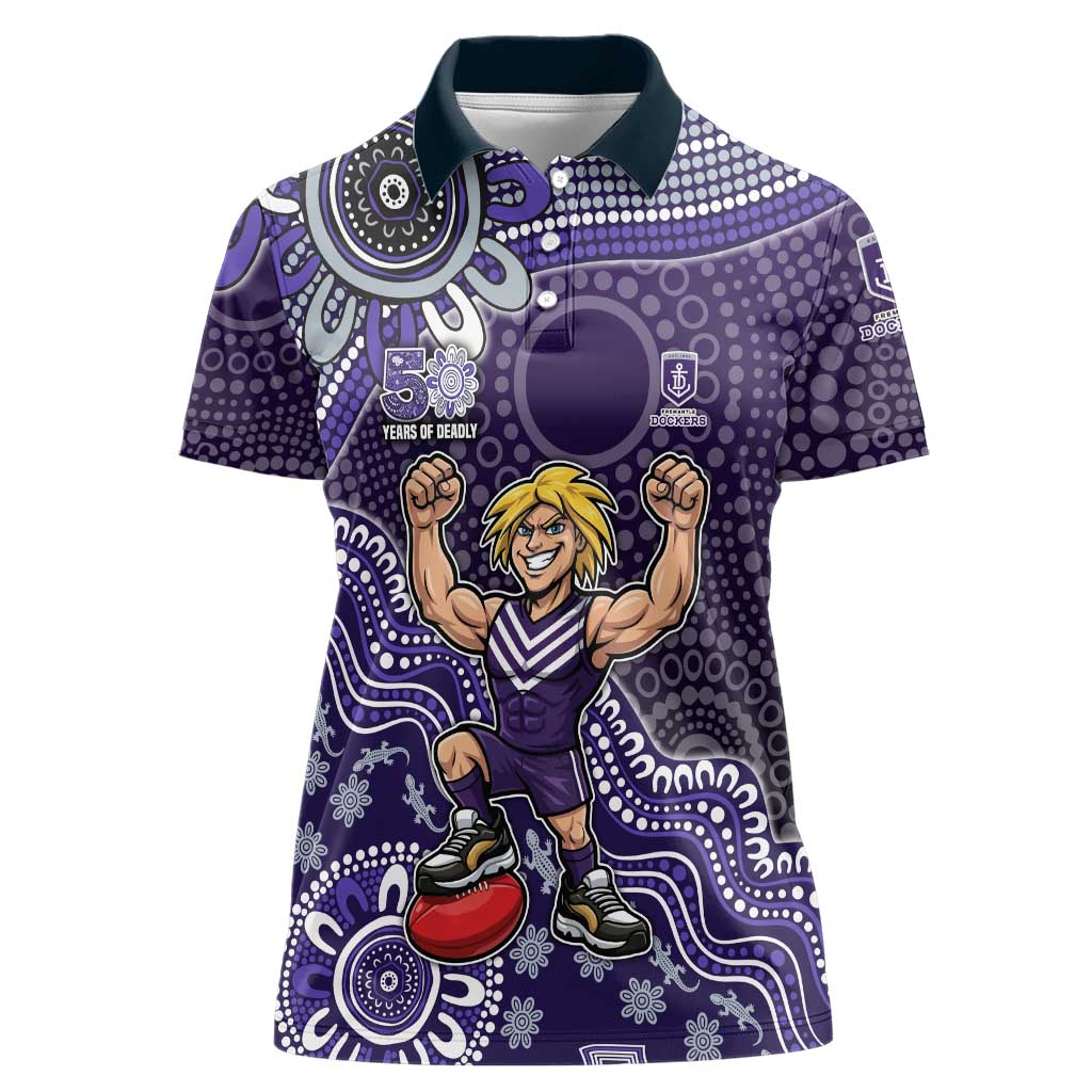 Personalized Freo Football Mascot Women Polo Shirt Aboriginal Dot Art Style Vibrant Indigenous Pattern Design