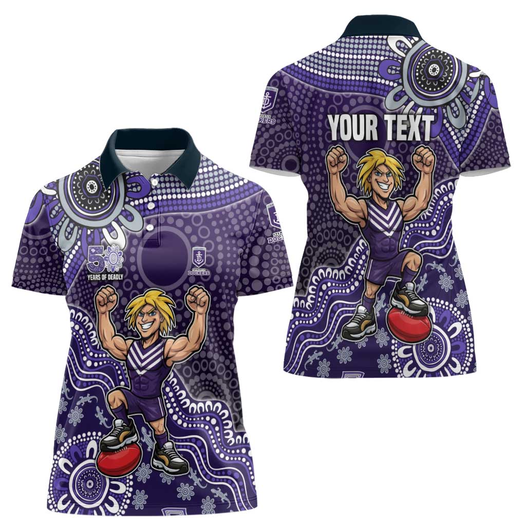Personalized Freo Football Mascot Women Polo Shirt Aboriginal Dot Art Style Vibrant Indigenous Pattern Design