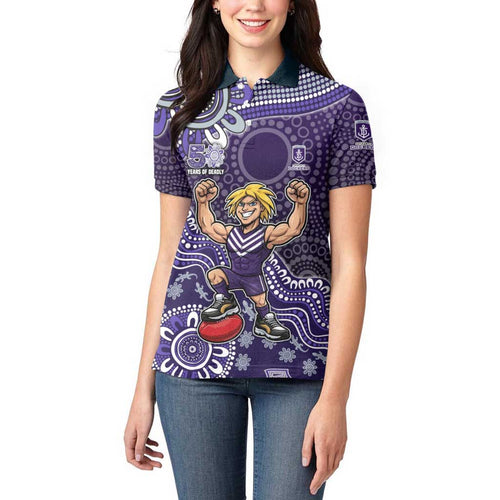 Personalized Freo Football Mascot Women Polo Shirt Aboriginal Dot Art Style Vibrant Indigenous Pattern Design