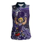 Personalized Freo Football Mascot Women Sleeveless Polo Shirt Aboriginal Dot Art Style Vibrant Indigenous Pattern Design