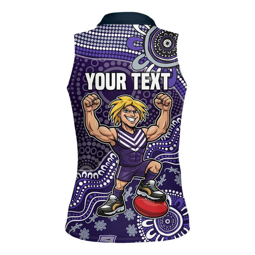 Personalized Freo Football Mascot Women Sleeveless Polo Shirt Aboriginal Dot Art Style Vibrant Indigenous Pattern Design