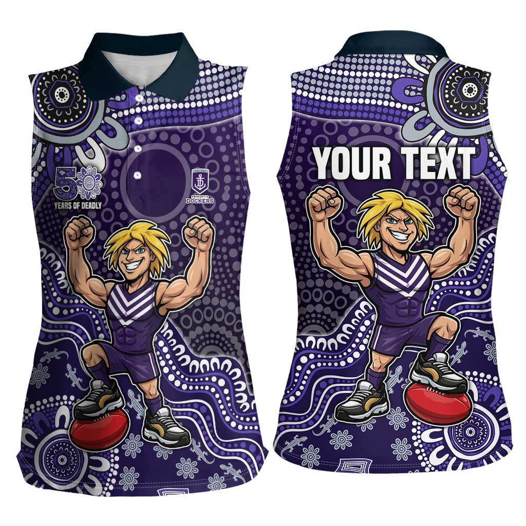 Personalized Freo Football Mascot Women Sleeveless Polo Shirt Aboriginal Dot Art Style Vibrant Indigenous Pattern Design