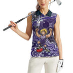 Personalized Freo Football Mascot Women Sleeveless Polo Shirt Aboriginal Dot Art Style Vibrant Indigenous Pattern Design