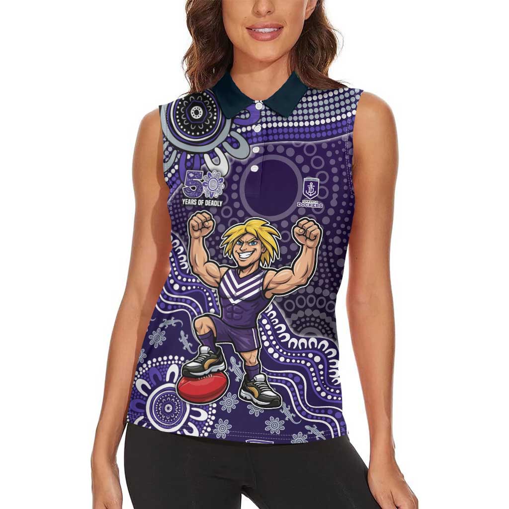 Personalized Freo Football Mascot Women Sleeveless Polo Shirt Aboriginal Dot Art Style Vibrant Indigenous Pattern Design