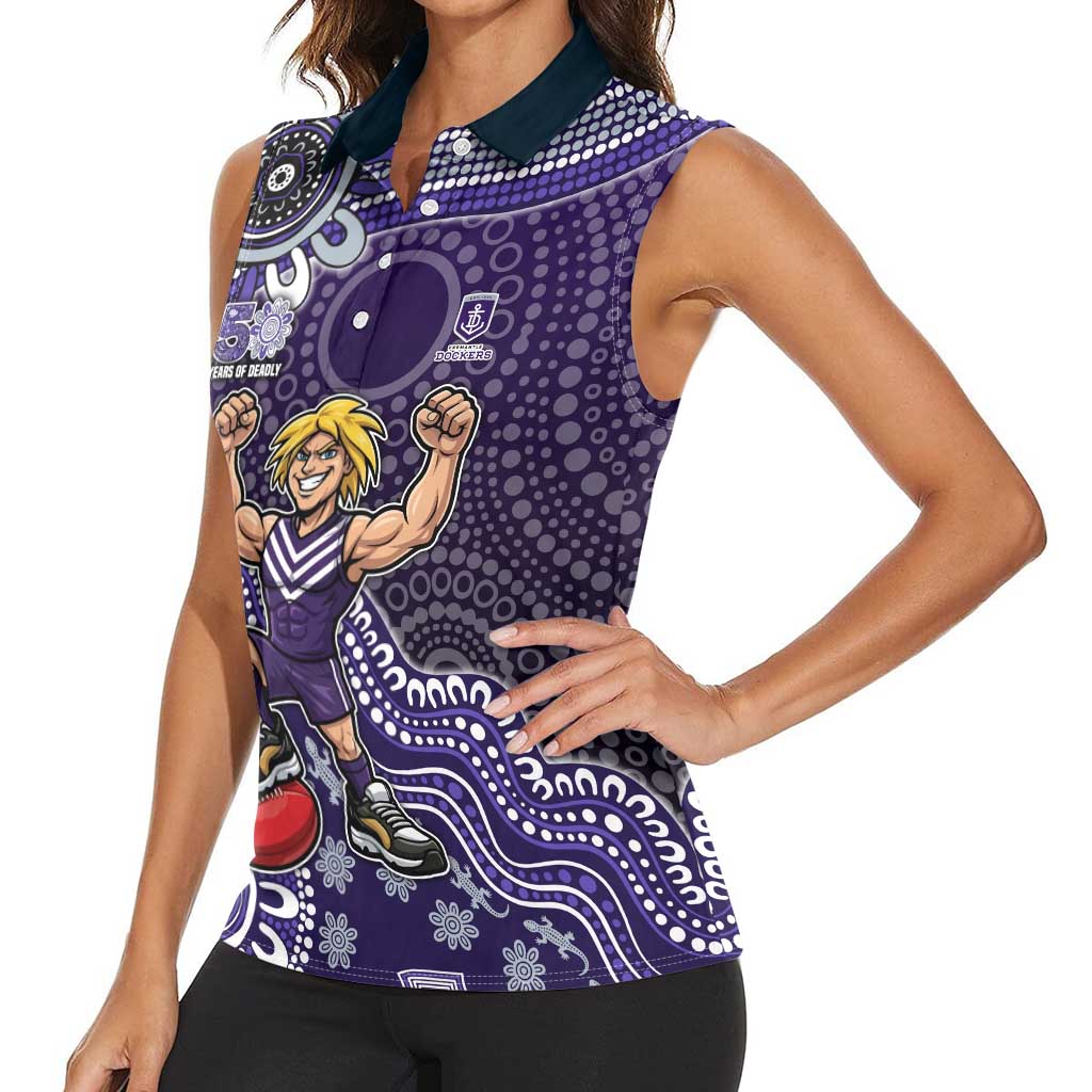 Personalized Freo Football Mascot Women Sleeveless Polo Shirt Aboriginal Dot Art Style Vibrant Indigenous Pattern Design