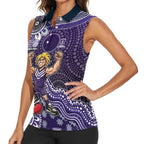 Personalized Freo Football Mascot Women Sleeveless Polo Shirt Aboriginal Dot Art Style Vibrant Indigenous Pattern Design