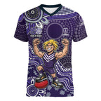 Personalized Freo Football Mascot Women V-Neck T-Shirt Aboriginal Dot Art Style Vibrant Indigenous Pattern Design