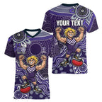 Personalized Freo Football Mascot Women V-Neck T-Shirt Aboriginal Dot Art Style Vibrant Indigenous Pattern Design
