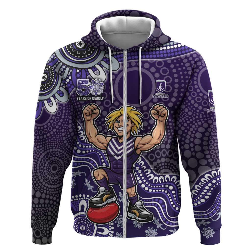 Personalized Freo Football Mascot Zip Hoodie Aboriginal Dot Art Style Vibrant Indigenous Pattern Design
