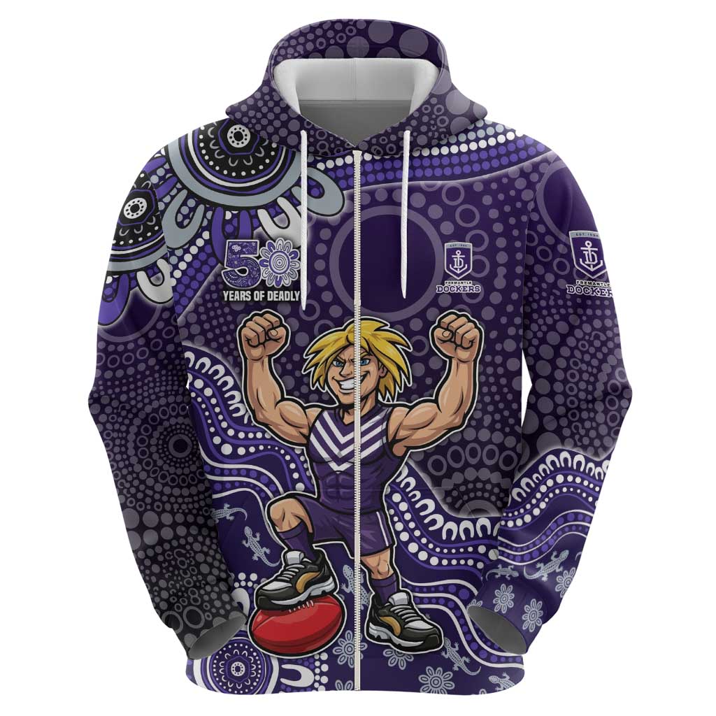 Personalized Freo Football Mascot Zip Hoodie Aboriginal Dot Art Style Vibrant Indigenous Pattern Design