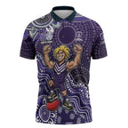 Personalized Freo Football Mascot Zipper Polo Shirt Aboriginal Dot Art Style Vibrant Indigenous Pattern Design