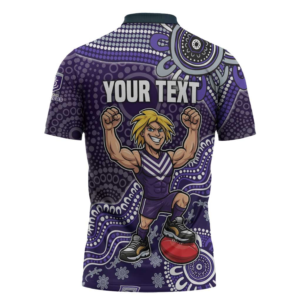 Personalized Freo Football Mascot Zipper Polo Shirt Aboriginal Dot Art Style Vibrant Indigenous Pattern Design