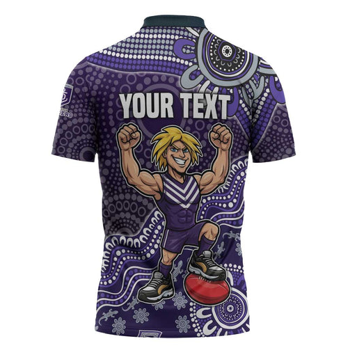 Personalized Freo Football Mascot Zipper Polo Shirt Aboriginal Dot Art Style Vibrant Indigenous Pattern Design