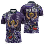 Personalized Freo Football Mascot Zipper Polo Shirt Aboriginal Dot Art Style Vibrant Indigenous Pattern Design