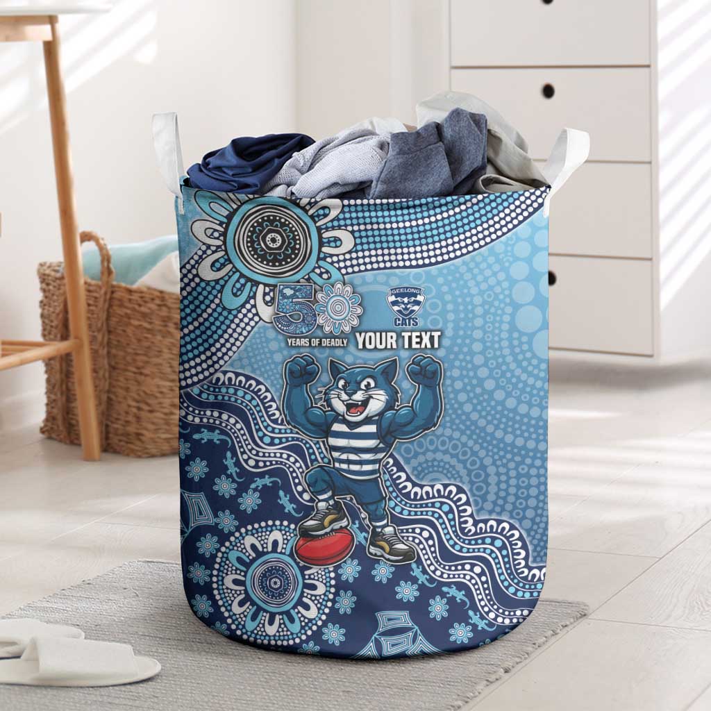 Personalized Geelong Cats Football Mascot Laundry Basket Aboriginal Dot Art Style Vibrant Indigenous Pattern Design