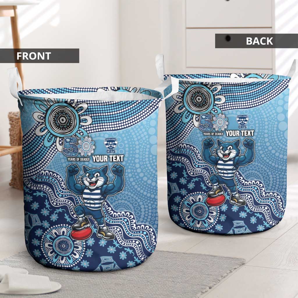 Personalized Geelong Cats Football Mascot Laundry Basket Aboriginal Dot Art Style Vibrant Indigenous Pattern Design