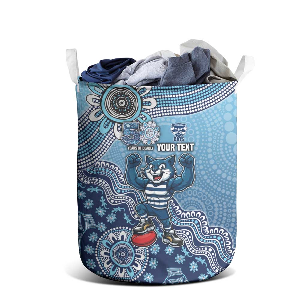 Personalized Geelong Cats Football Mascot Laundry Basket Aboriginal Dot Art Style Vibrant Indigenous Pattern Design